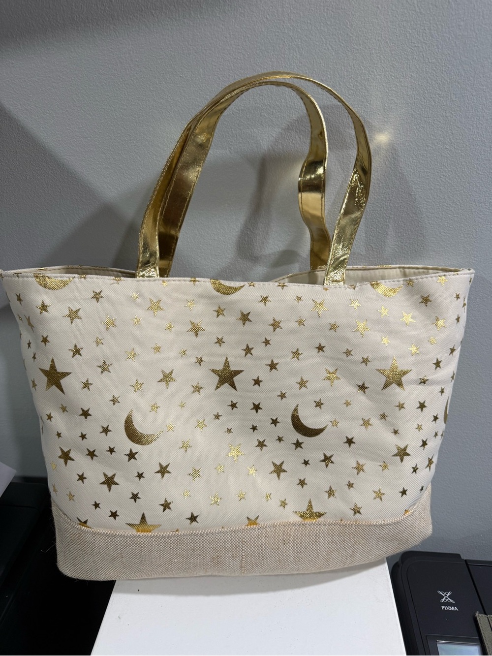 Gold Star & Moon Canvas Tote Bag - Unbranded